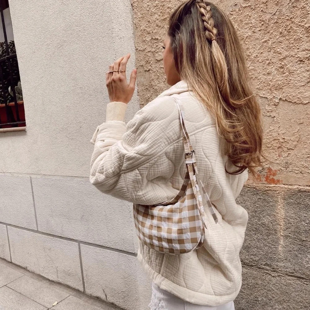 ZARA SATIN EFFECT GINGHAM SHOULDER BAG